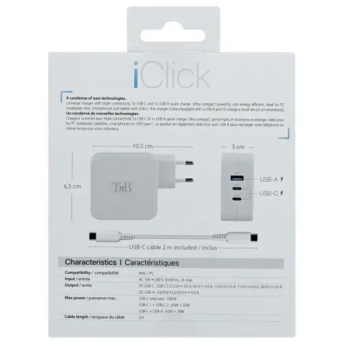 Chargeur GAN 3 ports USB 100W
