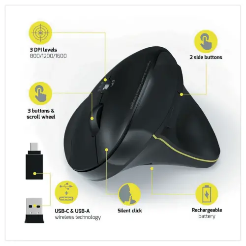 Souris sans fil ergonomique RECHARG ERGO Port Designs - Noire 