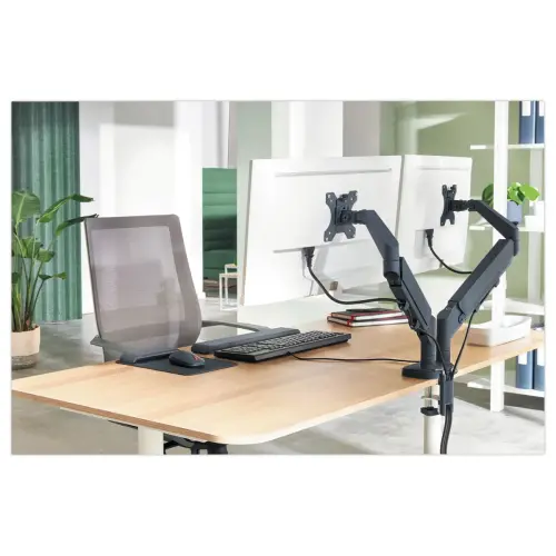 Bras double pour écrans - Faible encombrement - Gris foncé - Leitz