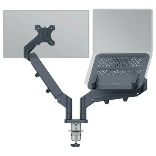 Bras double pour écran et ordinateur portable - Faible encombrement - Gris foncé - LEITZ ERGO