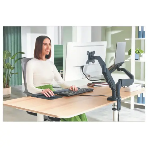 Bras double pour écran et ordinateur portable - Faible encombrement - Gris foncé - LEITZ ERGO