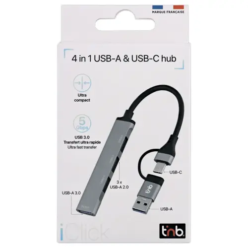 Hub USB-A et USB-C vers 4 ports USB-A – T’nB