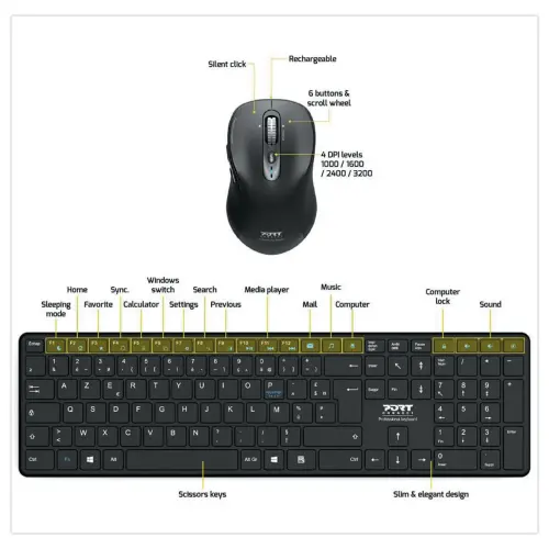 Kit clavier et souris sans fil expert Port Design 