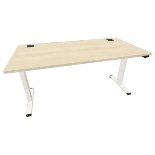 Bureau &eacute;lectrique Eco &ndash; 160 x 80 cm &ndash; Plateau acacia et pieds blancs &ndash; Livr&eacute; mont&eacute; 