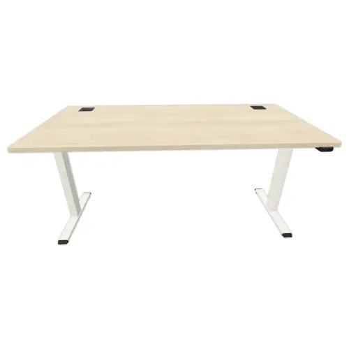 Bureau &eacute;lectrique Eco &ndash; 160 x 80 cm &ndash; Plateau acacia et pieds blancs &ndash; Livr&eacute; mont&eacute; 
