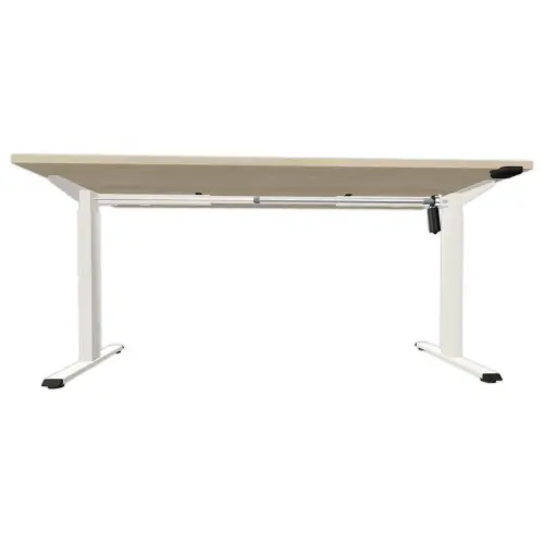 Bureau &eacute;lectrique Eco &ndash; 160 x 80 cm &ndash; Plateau acacia et pieds blancs &ndash; Livr&eacute; mont&eacute; 
