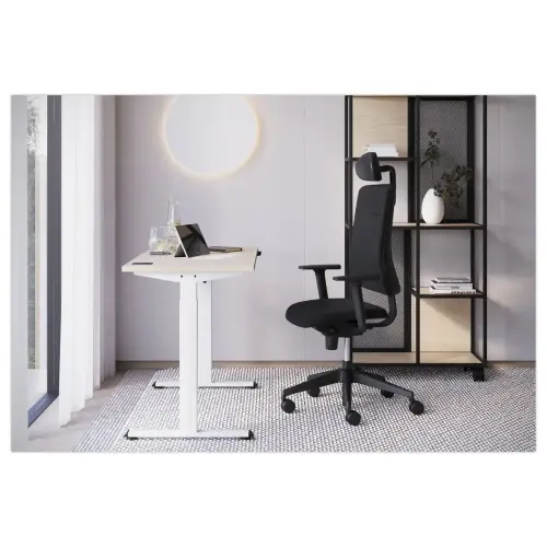 Bureau &eacute;lectrique Eco &ndash; 160 x 80 cm &ndash; Plateau acacia et pieds blancs &ndash; Livr&eacute; mont&eacute; 