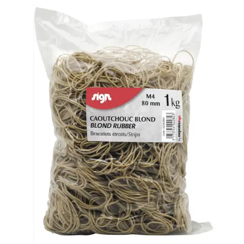 Sachet de bracelets caoutchouc &eacute;troitsSIGN 80 mm 1 kg coloris blond 
