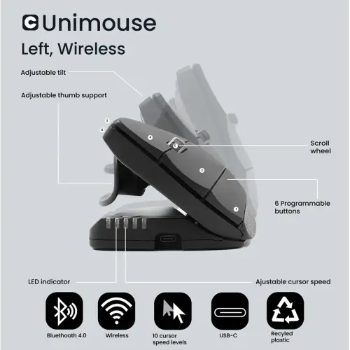 Souris Unimouse sans fil verticale gaucher - Contour 