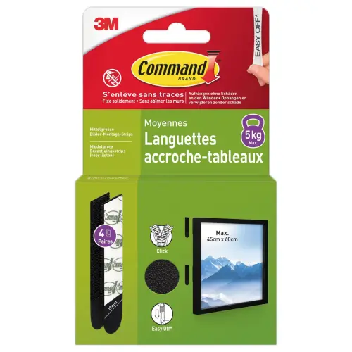 Languettes accroche-tableaux - Taille M - Noir - Command 