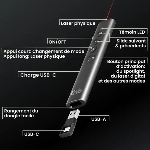 Pointeur de présentation rechargeable T'nB