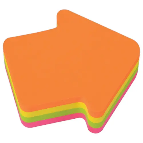 Bloc 200 notes adh&eacute;sives 70 x 70 mm "fl&egrave;che" 4 couleurs assorties fluo 