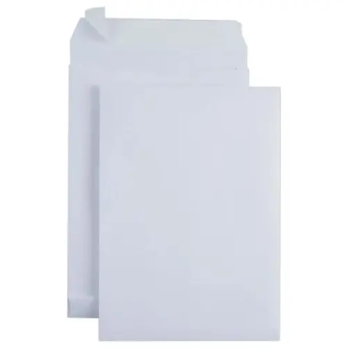 100 Pochettes kraft blanc armé bande siliconée 229x324mm à soufflets 30mm