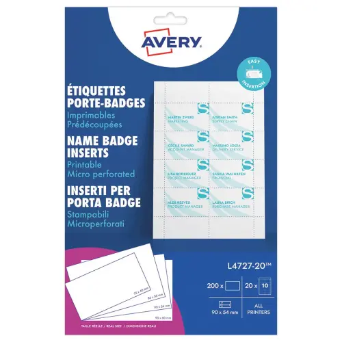200 Planches badges imprimables - 9 x 5,4 cm - Avery