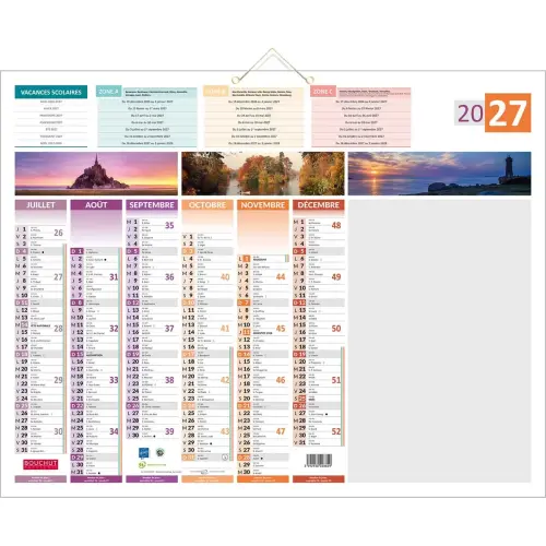 Calendrier banque Bouchut 4 saisons effa&ccedil;able 12 mois - 55 x 43 cm 