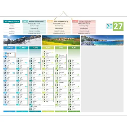 Calendrier banque Bouchut 4 saisons effa&ccedil;able 12 mois - 55 x 43 cm 