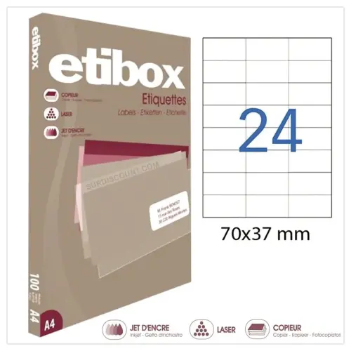 100 Etiquettes ETIBOX 70x35 mm 2400 étiq/boîte