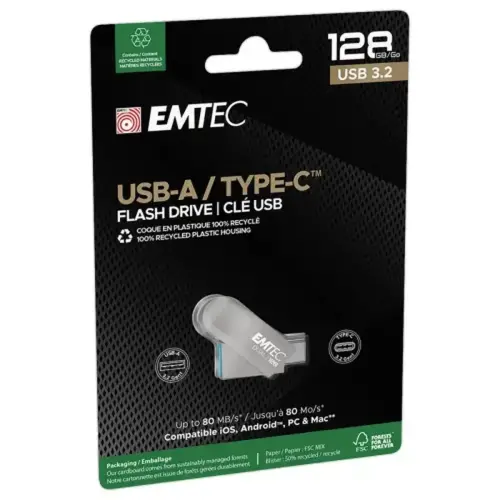 Clé USB double connectique 2.0 USB-A/USB-C 128Go - EMTEC