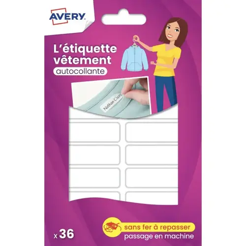 30 36 étiquettes vêtements autocollantes - blanc - 45 x 13 mm