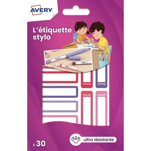 30 paquets 30 &eacute;tiquettes stylos - cama&iuml;eurose/violet/rouge - 50 x 10 mm 