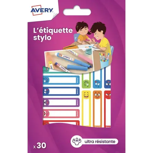 30 paquets de 30 &eacute;tiquettes stylos - motifs smiley - 50 x 10 mm 