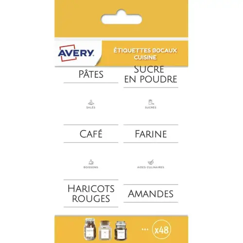 20 paquets de 48 &eacute;tiquettes bocaux alimentaires minimalistes - 48 x 48 mm 