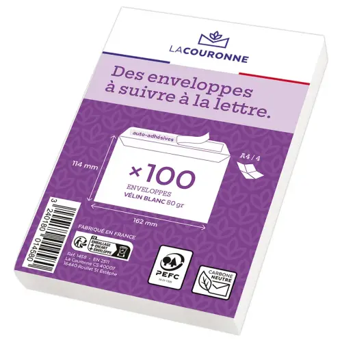 100 enveloppes blanches C6 114x162 80 g  bande silicon&eacute;e 
