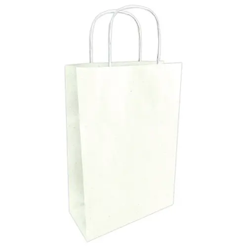 50 sacs papier &agrave; poign&eacute;es torsad&eacute;es : 23 x 12 x 30 cm-  Blanc 