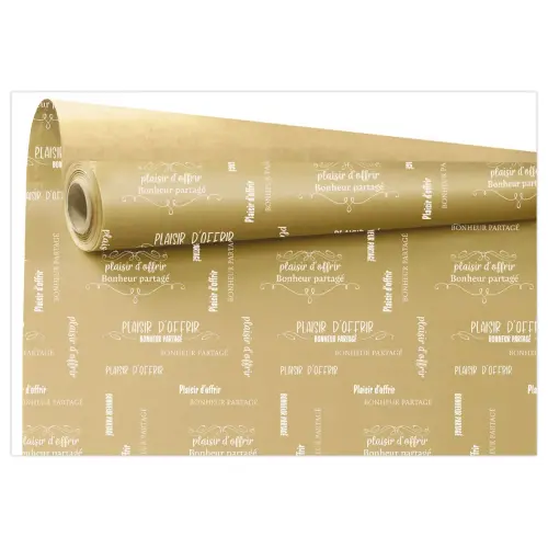 Papier cadeau imprim&eacute;   "Plaisir d'offrir"  69cm x  50m 