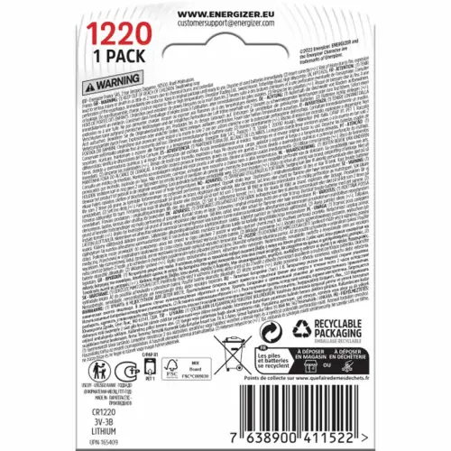 Piles lithium CR 1220 - Energizer