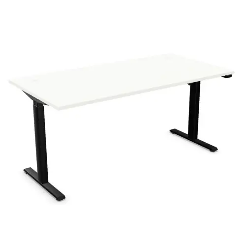Bureau électrique Eco - 140 x 80 cm - Pieds noirs et plateau blanc - Livré monté