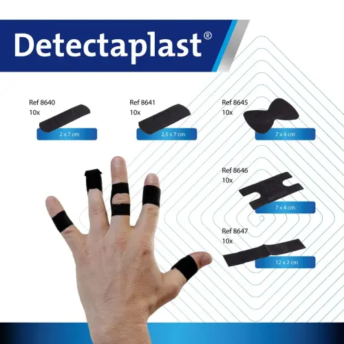 Boite de 50 pansements en tissu &eacute;lastique - 5 tailles - Noir - Detectaplast 