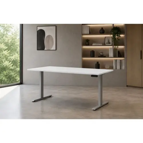 Bureau assis-debout motorisé Apollo - L160 - Blanc / Aluminium
