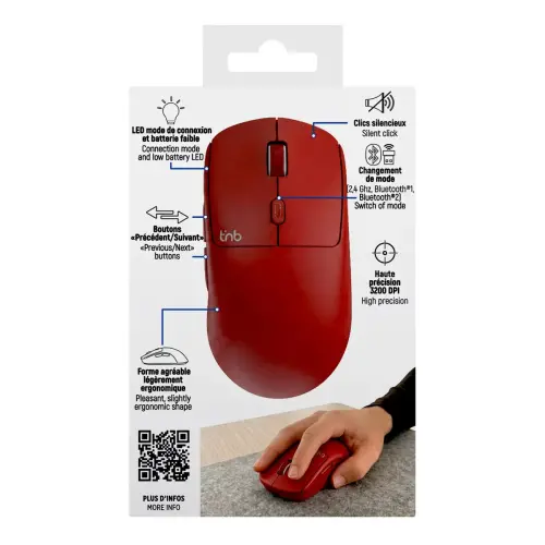 Souris sans fil - Bluetooth - Rouge - T'nB 