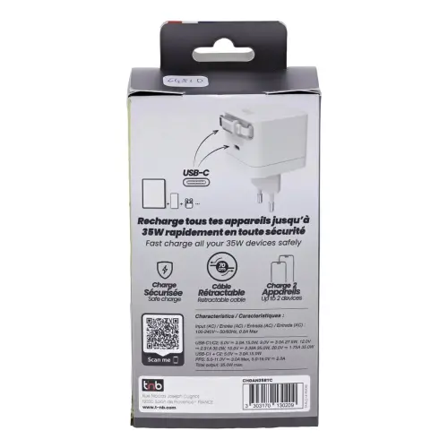 Chargeur USB-C - 35W - Blanc - T'nB 