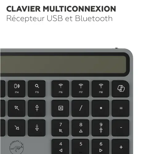 Clavier solaire - Sans fil - Azerty - Noir - Mobility Lab