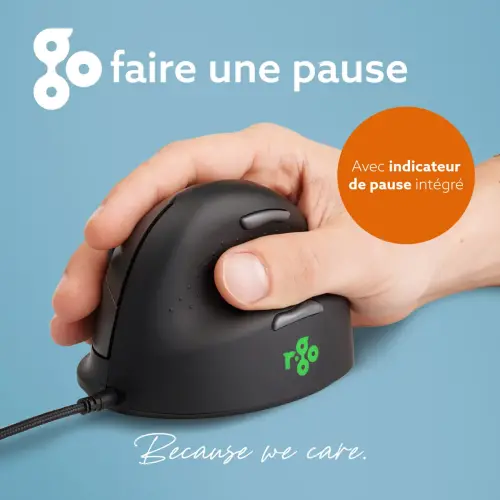 Souris ergonomique - Droitier - Filaire - Noir - R-Go