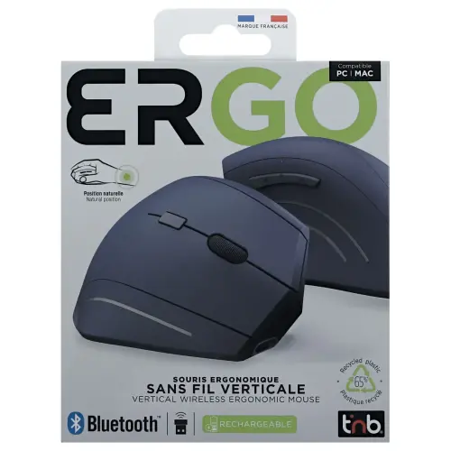 Souris ERGO sans fil - Verticale - Rechargeable - Bleu - T'NB
