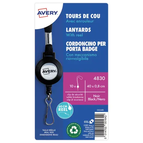 10 Enrouleurs porte-badges - Lacet noir - AVERY 