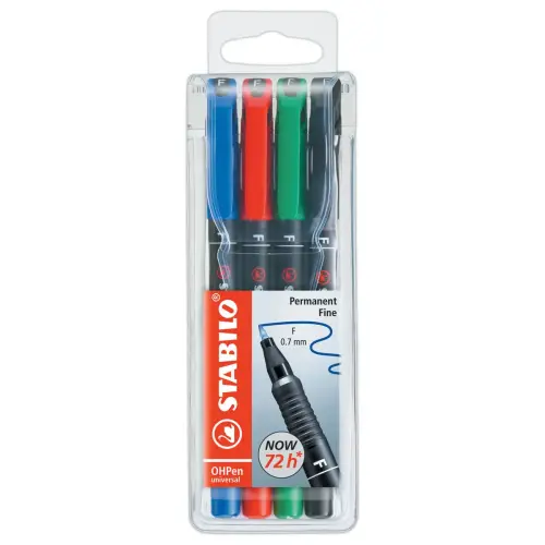 4 Marqueurs OHPen permanent fin 0,7 - Coloris assortis - STABILO