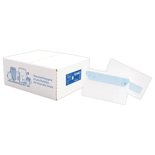500 enveloppes blanches 80g 110x220mm bande siliconée à fenêtre 35x100mm