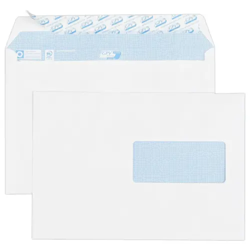 500 Enveloppes blanches bande siliconée à fenêtre - 162 x 229 mm - GPV