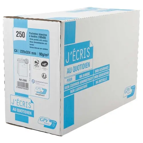 250 Pochettes C4 velin blanches grand format - GPV