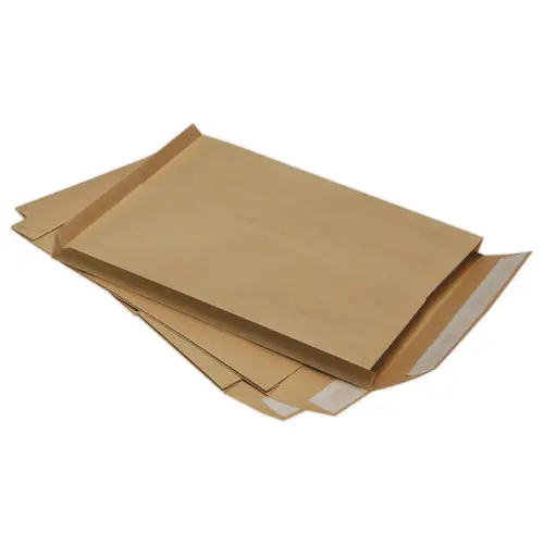50 Pochettes &agrave; soufflet en kraft arm&eacute; brun 120g - 229x324mm 