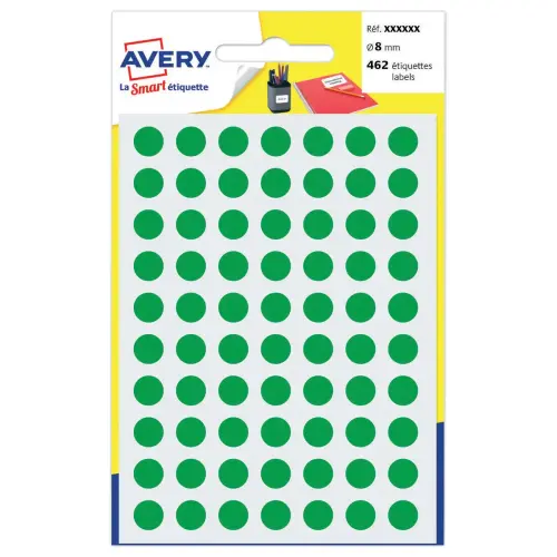 Etui de 490 pastilles gommettes vertes - &Oslash; 8 mm - AVERY 