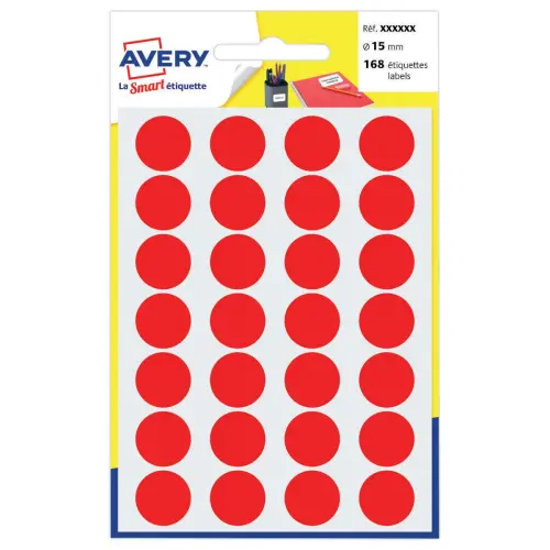 Pastilles adhésives gommettes permanentes Ø 1.5 cm - Rouge - AVERY