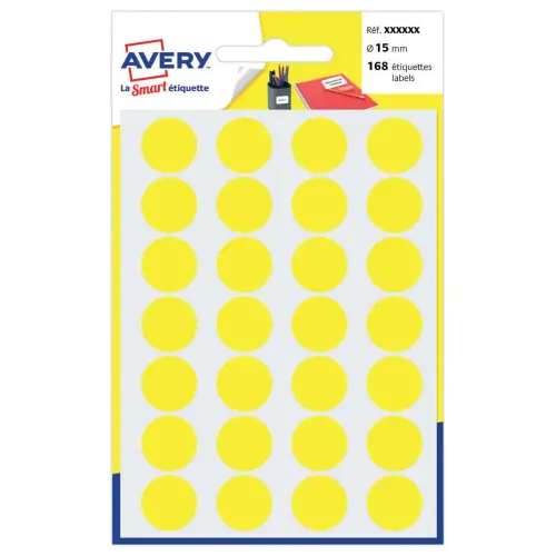 Pastilles adh&eacute;sives gommettes permanentes &Oslash; 1.5 cm - Jaune - AVERY 