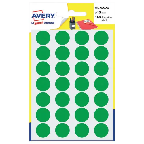 Pastilles adhésives gommettes permanentes Ø 1.5 cm - Vert - AVERY