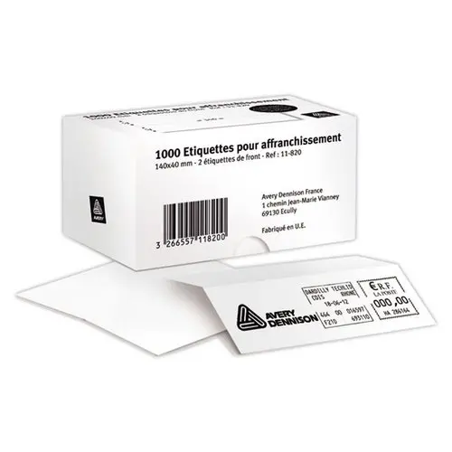 1000 étiquettes d'affranchissement 140 x 40 mm - 1 étiquette par planche