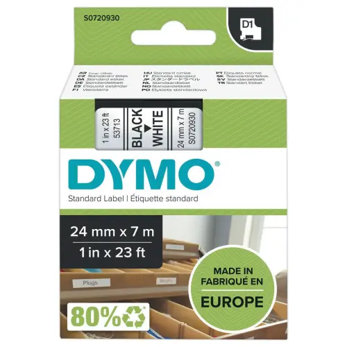 Ruban pour titreuse D1 - 7 m x 6 mm - Texte noir sur fond blanc - Dymo